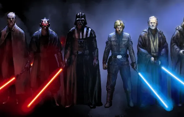 Star wars, Darth Vader, Star wars, Darth maul, Obi WAN, Emperor Palpatine, Qui-Gon, count Dooku