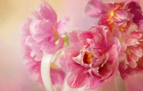 Flowers, background, pink, figure, bouquet, picture, petals, art
