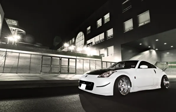 Picture white, Nissan, 350Z, night