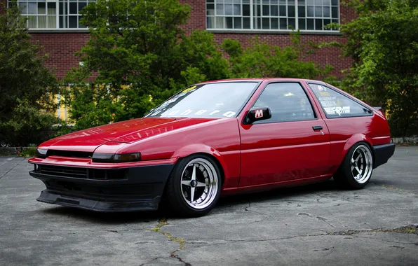 Red, Toyota, red, Toyota, AE86, stance, Corolla, JDM
