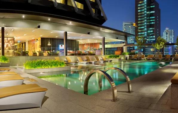 City, pool, night, Bangkok, megapolis, Mosaic hotel
