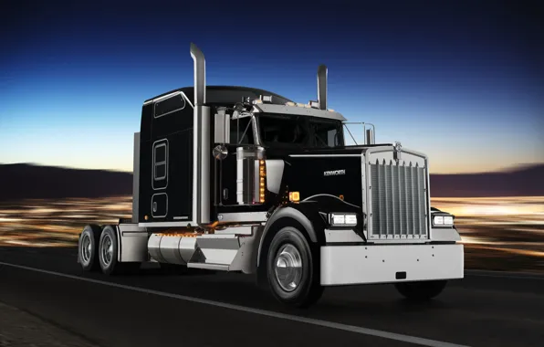 Road, movement, black, truck, chrome, tractor, Kenworth, special model W900L