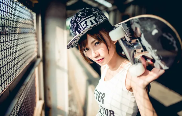 Picture look, girl, face, sport, cap, skate