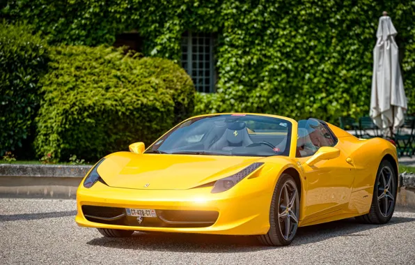 Picture Ferrari, 458, Yellow, Castle, Spider, Cabriolet, Supercar, Paul Rodrigues