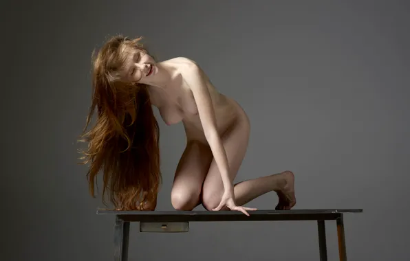 Ass, chest, face, smile, grey, background, feet, body