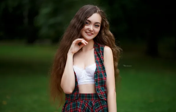 Picture look, girl, pose, smile, background, hand, portrait, long hair