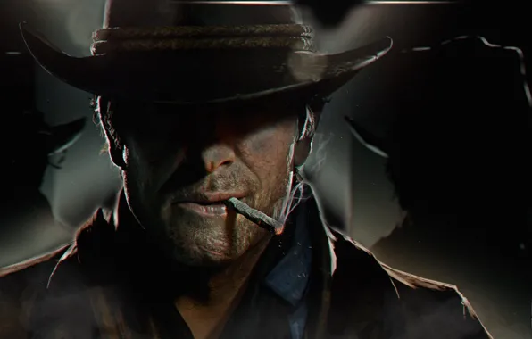 Picture hat, art, cigarette, cowboy, Red Dead Redemption 2, RDO, Arthur Morgan