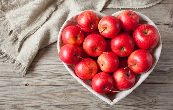 Apples, love, fruit, heart, wood, romantic, apples