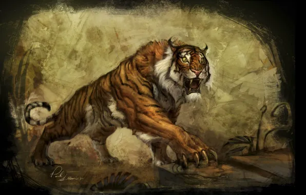 Picture tiger, the world, plant, art, the concept, claws, underworld, tiger