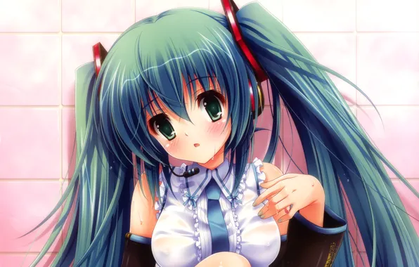 Look, girl, surprise, vocaloid, hatsune miku, Vocaloid, art, embarrassment