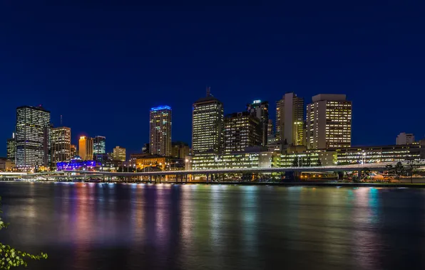 Night, lights, river, home, Australia, promenade, Brisbane