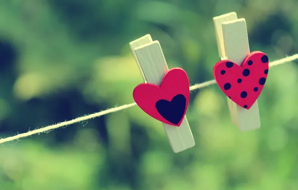 Picture greens, background, mood, heart, different, clothespins