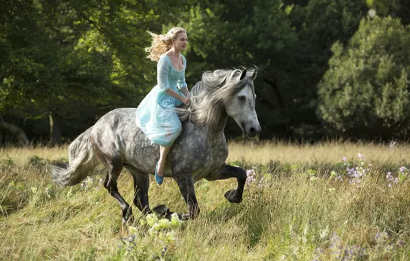 Cinema, grass, Disney, flower, dress, trees, bushes, movie