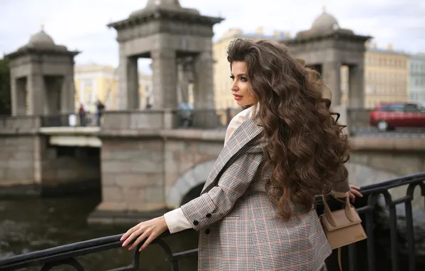 Girl, sweetheart, model, Wallpaper, Handbag, Portrait, brown hair, beautiful