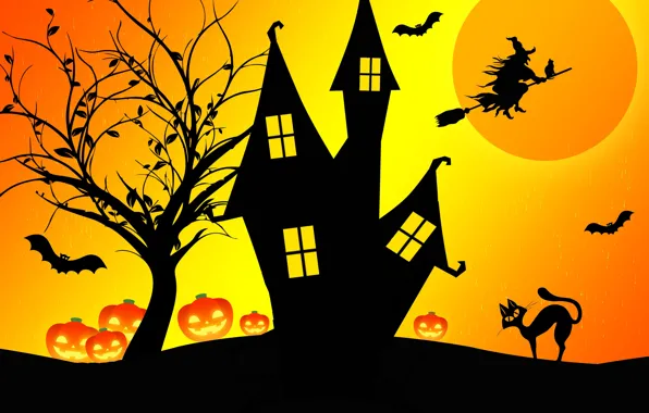 Wallpaper night, house, Halloween, witch for mobile and desktop ...