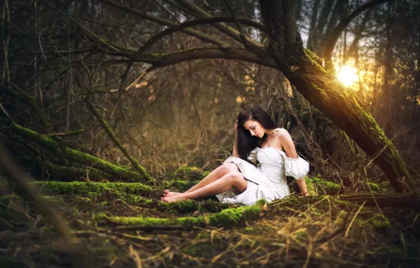 Forest, girl, dress, legs, Marketa Novak