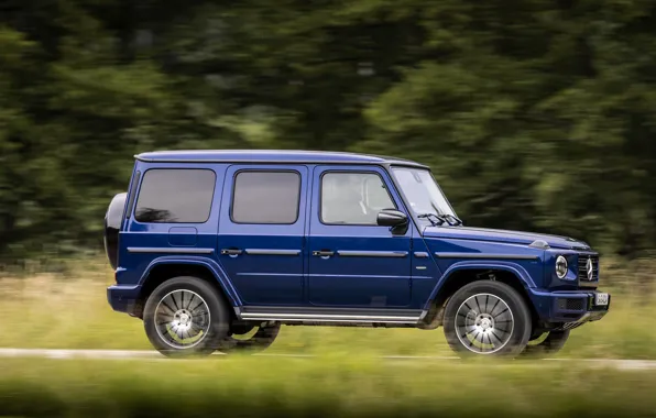 Picture blue, Mercedes-Benz, speed, SUV, 4x4, G-Class, 2019