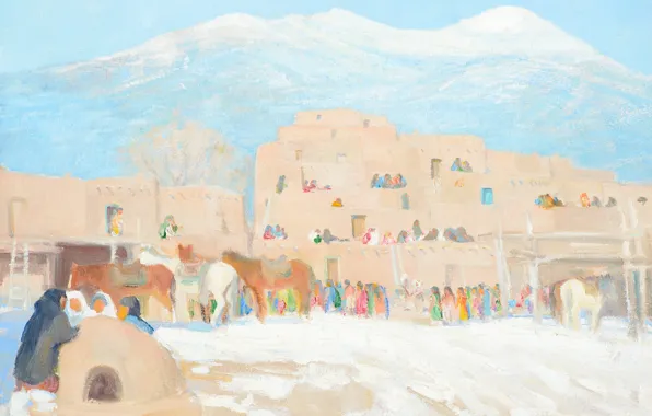 Winter, 1924, Native Americanes, Taos Pueblo, Bert Geer Phillips