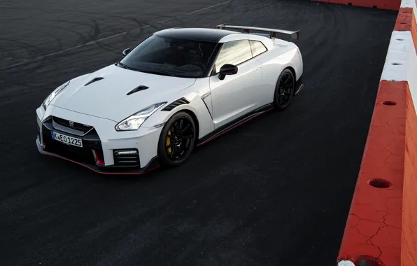 Picture white, Nissan, GT-R, R35, Nismo, 2020, 2019, near the fence