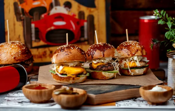 Vegetables, sauce, Patty, roll, sesame, fast food, Burger, sauces