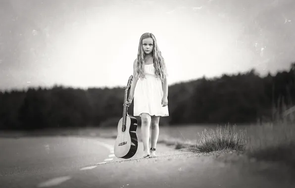 Picture guitar, girl, road