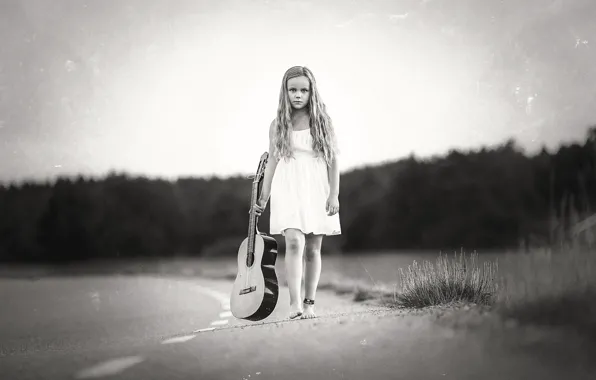 Picture guitar, girl, Road