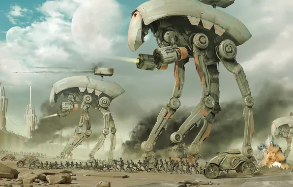 War, attack, droids