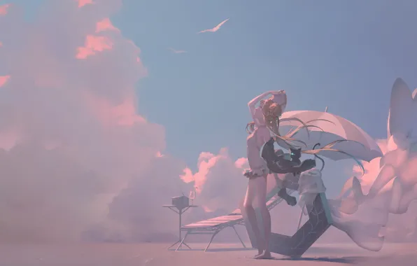 Cat, the sky, girl, umbrella, Abigail Williams, Grand Order: First Order