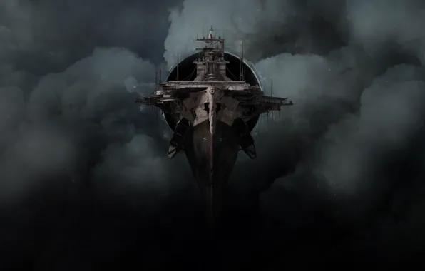 The sky, Clouds, Ship, The ship, Clouds, Sky, Black hole, Spaceship
