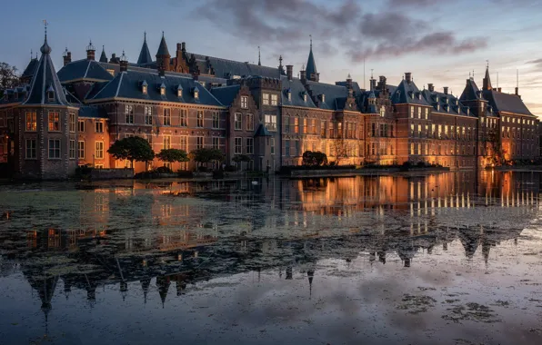 River, the building, the evening, Denmark, Parliament