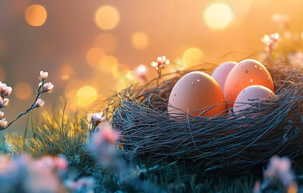 The sun, rays, light, flowers, lights, glare, holiday, eggs