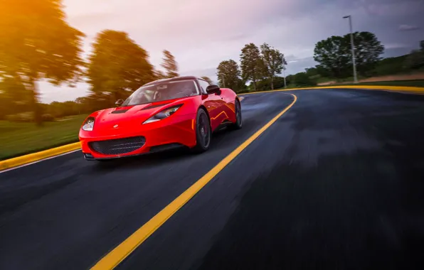Lotus, Red, Car, Speed, Front, Sun, Sport, Road