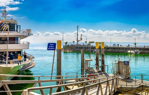 Lake, Germany, Panorama, Meersburg, Piers, River court
