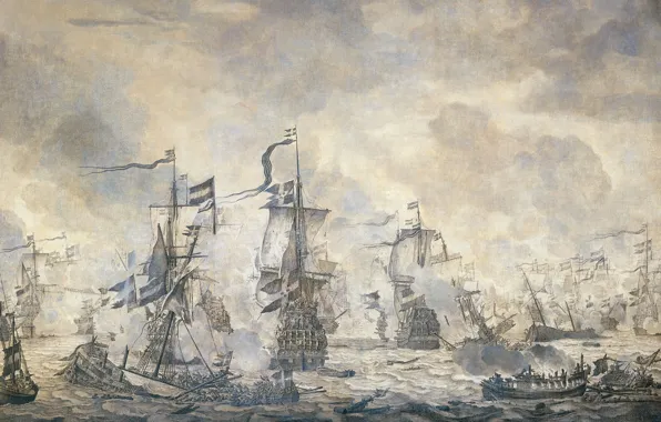 Picture canvas, picture, oil, An episode from the Battle in the Sont Strait between the Du, …