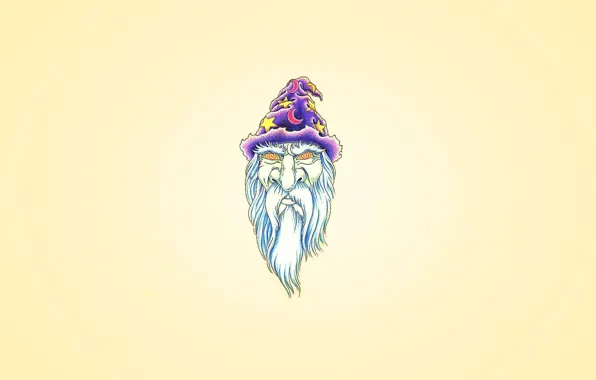 Picture purple, star, minimalism, a month, head, cap, the wizard, Merlin