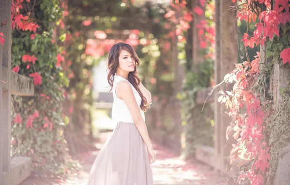 Summer, girl, flowers, garden