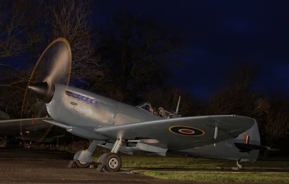 Picture night, fighter, the airfield, Spitfire IX