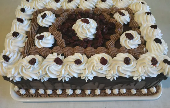 Cake, raisin, whipped cream
