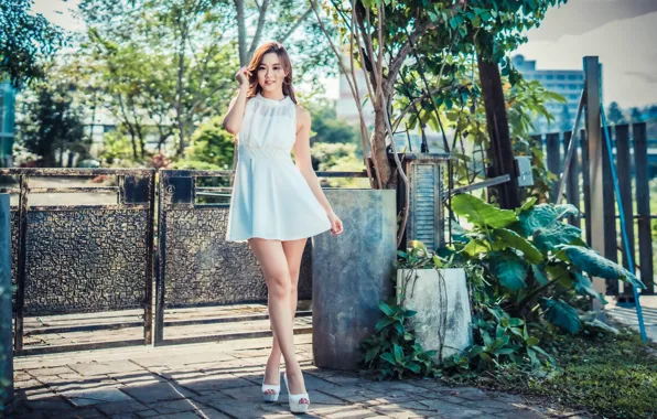 Summer, girl, red, model, figure, dress, legs, Asian