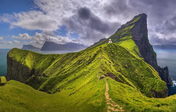 Greens, clouds, mountains, rock, open, rocks, shore, the slopes