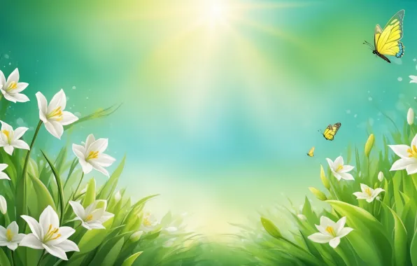 Flowers, green background, composition, AI art, neural network