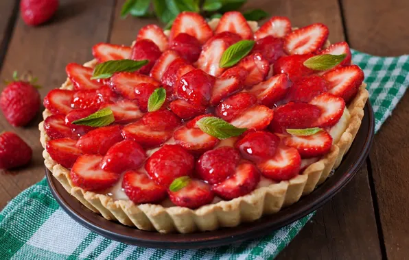 Strawberry, pie, mint, tart