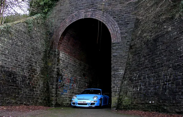 Picture 911, gt3, Blue, Porsсhe, Tunnel