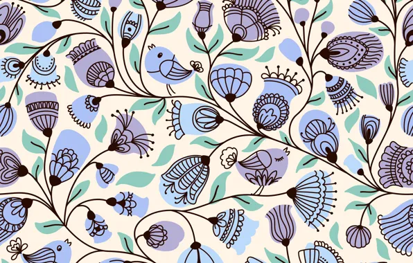Flowers, background, flower, background, pattern, seamless, BIRDS