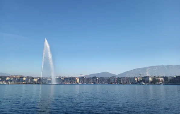 Switzerland, fountain, Lake Geneva, the city of Geneva