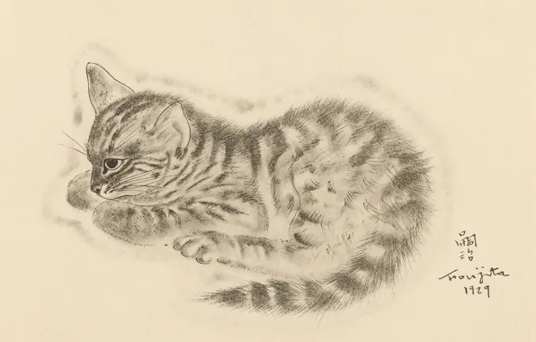 Eyes, kitty, thought, 1929, Tsuguharu Foujita, The Book Of Cats