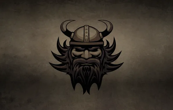 Picture the dark background, head, horns, helmet, beard, Viking, VIKING, gall