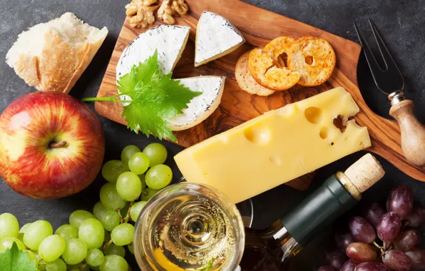 Picture wine, apples, Board, cheese, honey, grapes