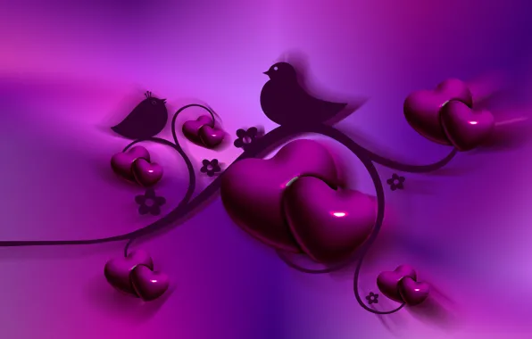 Hearts, Bird, Background, Abstraction