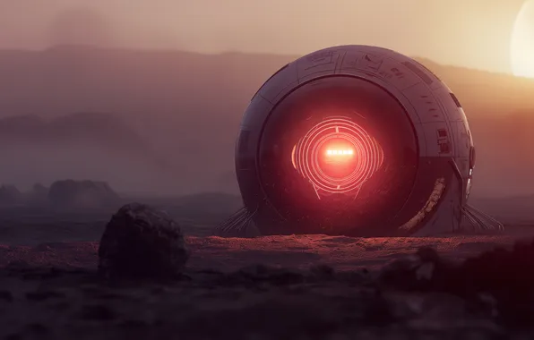 Desert, technology, sphere, desert, science fiction, sunlight, science fiction, sphere